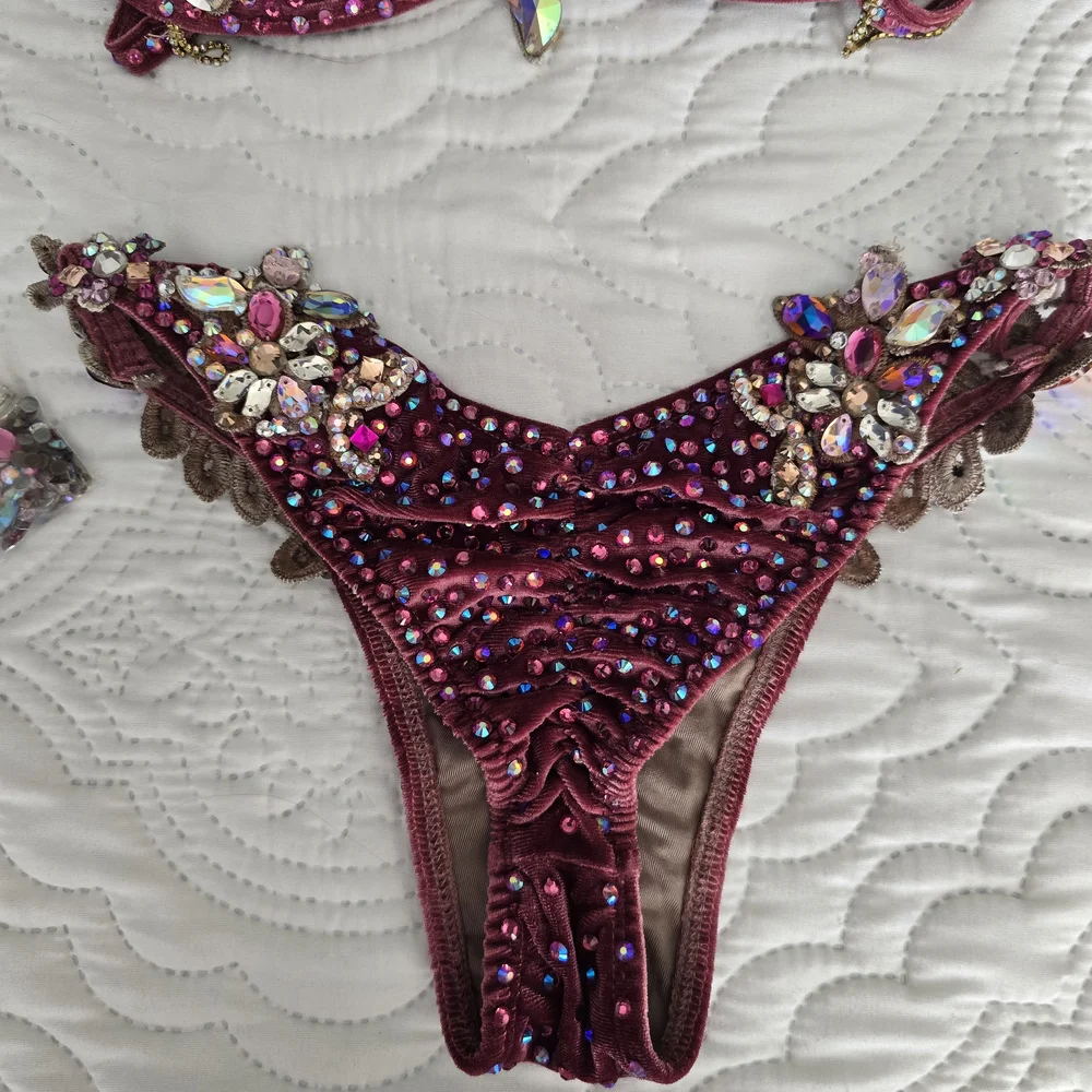 Glamorous Burgundy Embellished Bikini Set - Picture 5 of 7